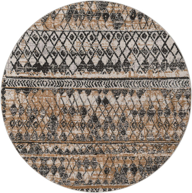 Beige 5' 3 x 5' 3 Leipzig Round Area Rug 75% Polypropylene & 25% Polyester Modern Contemporary Carpet for Kitchens, Bedroom, Living Room Home Decor for Sale at Rug Engine