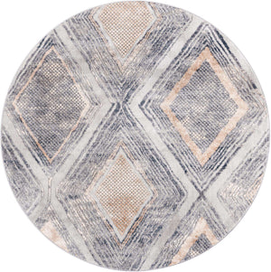 Gray Cream 5' 3 x 5' 3 Caspian Round Area Rug 60% Polypropylene & 40% Polyester With Cotton Backing Modern Chic Carpet for Home Interior Design Decorating for Sale at Rug Engine