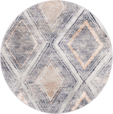 Gray Cream 5' 3 x 5' 3 Caspian Round Area Rug 60% Polypropylene & 40% Polyester With Cotton Backing Modern Chic Carpet for Home Interior Design Decorating for Sale at Rug Engine