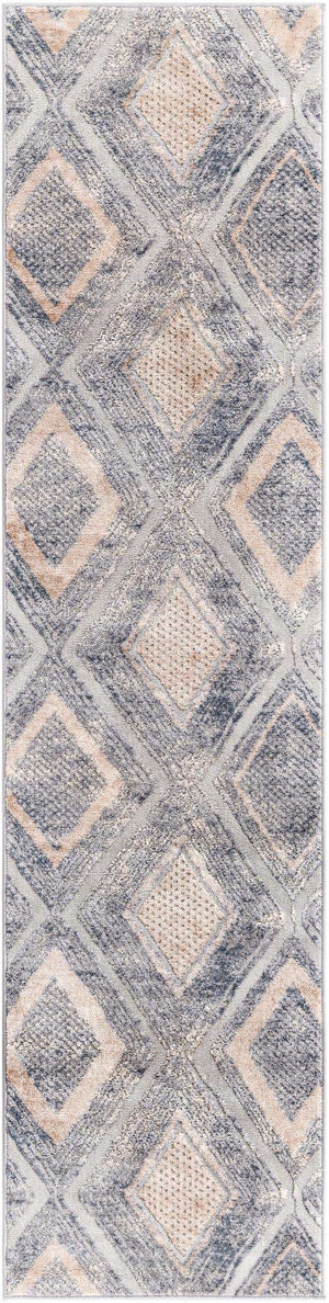Gray Cream 2' x 8' Caspian Runner Area Rug 60% Polypropylene & 40% Polyester With Cotton Backing Modern Chic Carpet for Home Interior Design Decorating for Sale at Rug Engine
