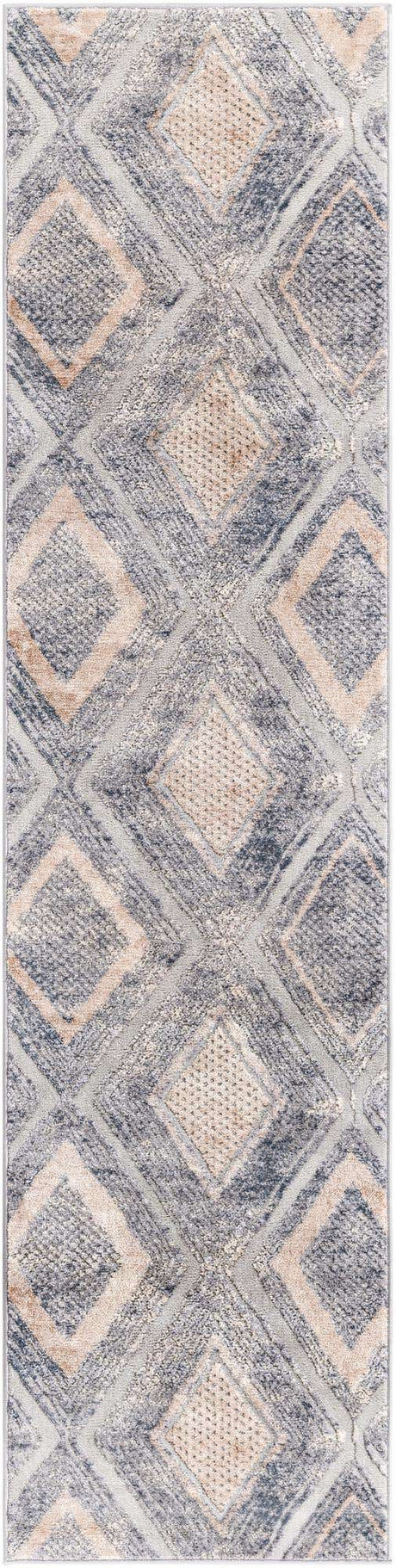 Gray Cream 2' x 8' Caspian Runner Area Rug 60% Polypropylene & 40% Polyester With Cotton Backing Modern Chic Carpet for Home Interior Design Decorating for Sale at Rug Engine