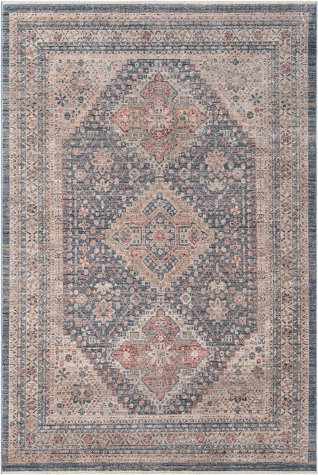 Blue 6' 1 x 9' Noble Rectangle Area Rug 100% Polyester Traditional Distressed Classic Contemporary Carpet for Home Decor for Sale at Rug Engine