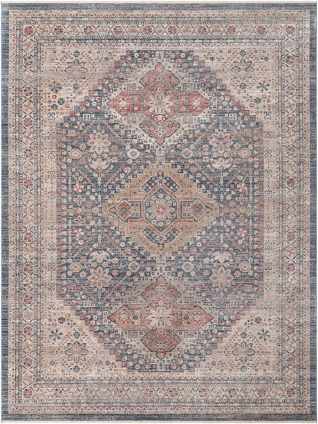 Blue 9' x 12' Noble Rectangle Area Rug 100% Polyester Traditional Distressed Classic Contemporary Carpet for Home Decor for Sale at Rug Engine
