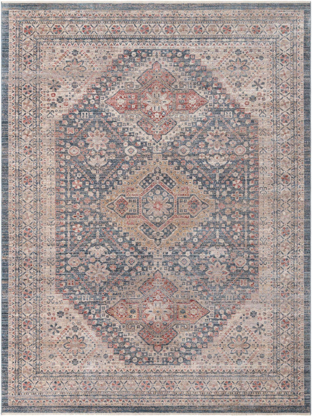 Blue 9' x 12' Noble Rectangle Area Rug 100% Polyester Traditional Distressed Classic Contemporary Carpet for Home Decor for Sale at Rug Engine
