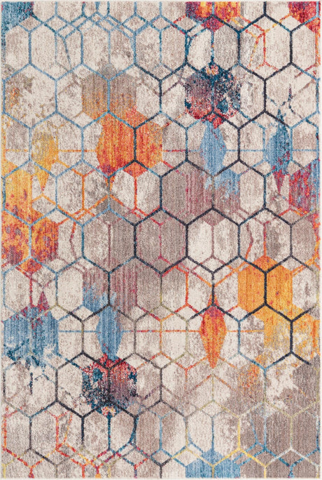 White 4' 1 x 6' 1 Rainbow Rectangle Area Rug Colorful Modern Unique Carpet for Living Rooms, Dining, Bedrooms, Office, Dorms for Sale at Rug Engine