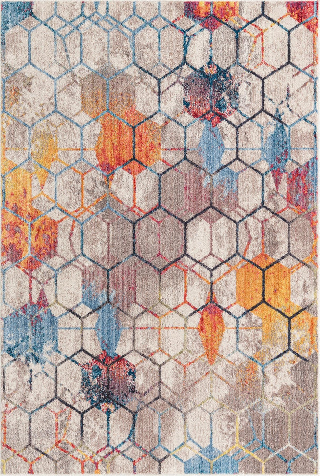 White 4' 1 x 6' 1 Rainbow Rectangle Area Rug Colorful Modern Unique Carpet for Living Rooms, Dining, Bedrooms, Office, Dorms for Sale at Rug Engine