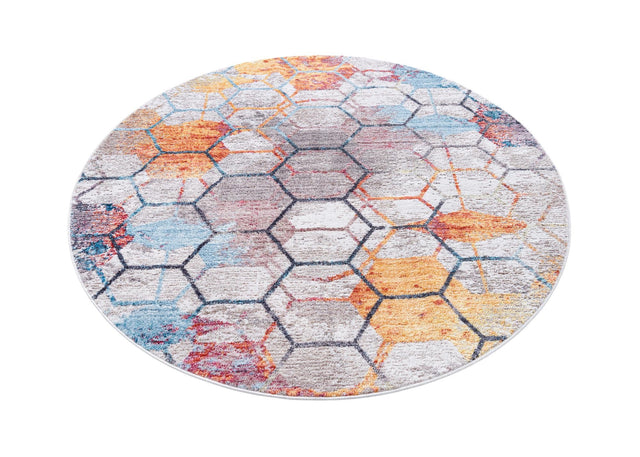 White 5' 3 x 5' 3 Rainbow Round Area Rug Colorful Modern Unique Carpet for Living Rooms, Dining, Bedrooms, Office, Dorms for Sale at Rug Engine
