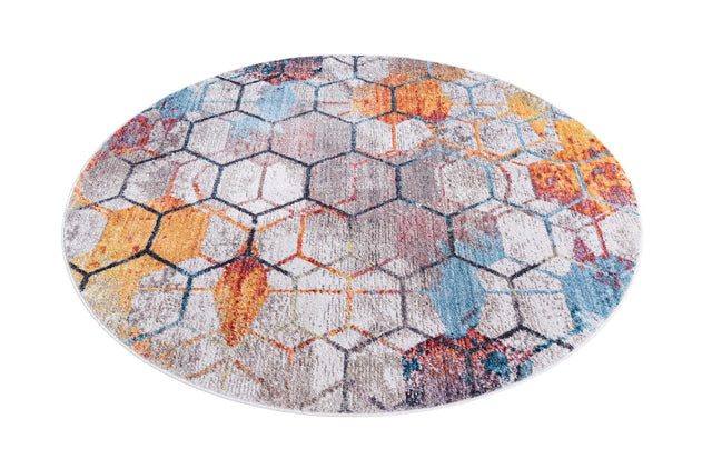 White 5' 3 x 5' 3 Rainbow Round Area Rug Colorful Modern Unique Carpet for Living Rooms, Dining, Bedrooms, Office, Dorms for Sale at Rug Engine