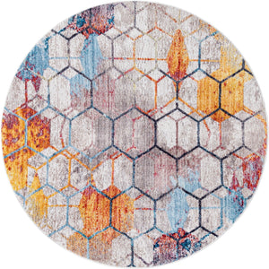 White 5' 3 x 5' 3 Rainbow Round Area Rug Colorful Modern Unique Carpet for Living Rooms, Dining, Bedrooms, Office, Dorms for Sale at Rug Engine