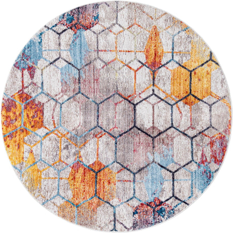 White 5' 3 x 5' 3 Rainbow Round Area Rug Colorful Modern Unique Carpet for Living Rooms, Dining, Bedrooms, Office, Dorms for Sale at Rug Engine