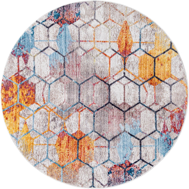 White 5' 3 x 5' 3 Rainbow Round Area Rug Colorful Modern Unique Carpet for Living Rooms, Dining, Bedrooms, Office, Dorms for Sale at Rug Engine