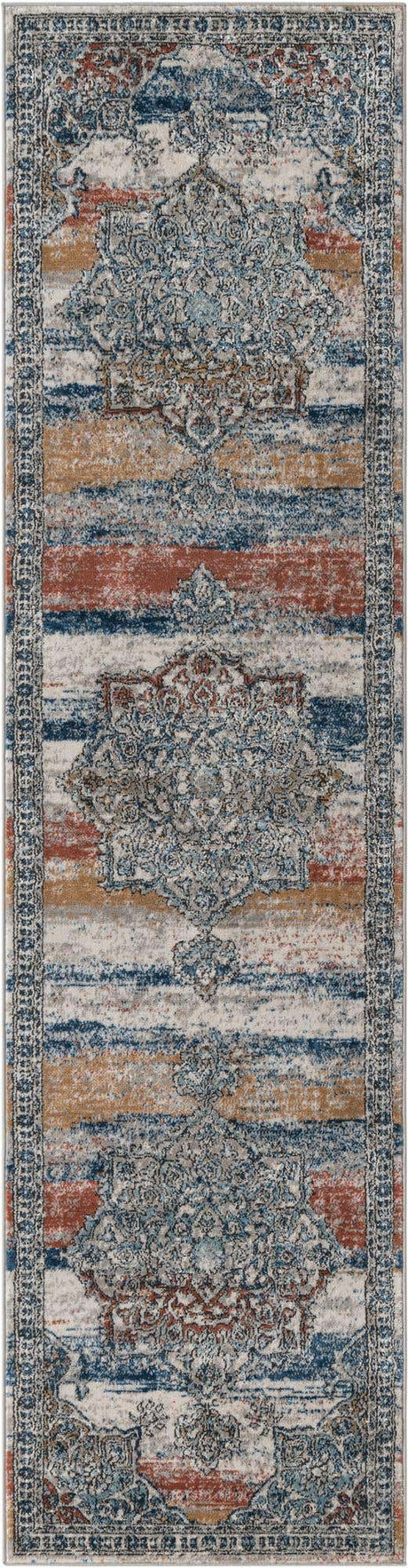 Multicolor 2' 7 x 10' Nyla Runner Area Rug 100% Polypropylene Traditional Classic Carpet for Living Room, Kitchen, Bedroom, Dining, Office for Sale at Rug Engine