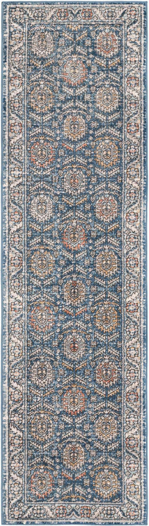 Blue 2' 7 x 10' Nyla Runner Area Rug 100% Polypropylene Traditional Classic Carpet for Living Room, Kitchen, Bedroom, Dining, Office for Sale at Rug Engine
