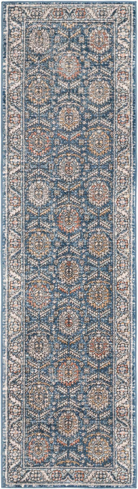 Blue 2' 7 x 10' Nyla Runner Area Rug 100% Polypropylene Traditional Classic Carpet for Living Room, Kitchen, Bedroom, Dining, Office for Sale at Rug Engine