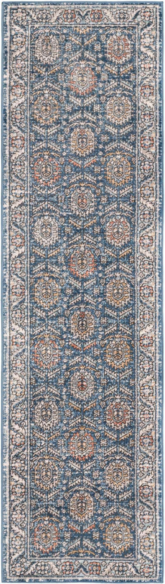 Blue 2' 7 x 10' Nyla Runner Area Rug 100% Polypropylene Traditional Classic Carpet for Living Room, Kitchen, Bedroom, Dining, Office for Sale at Rug Engine