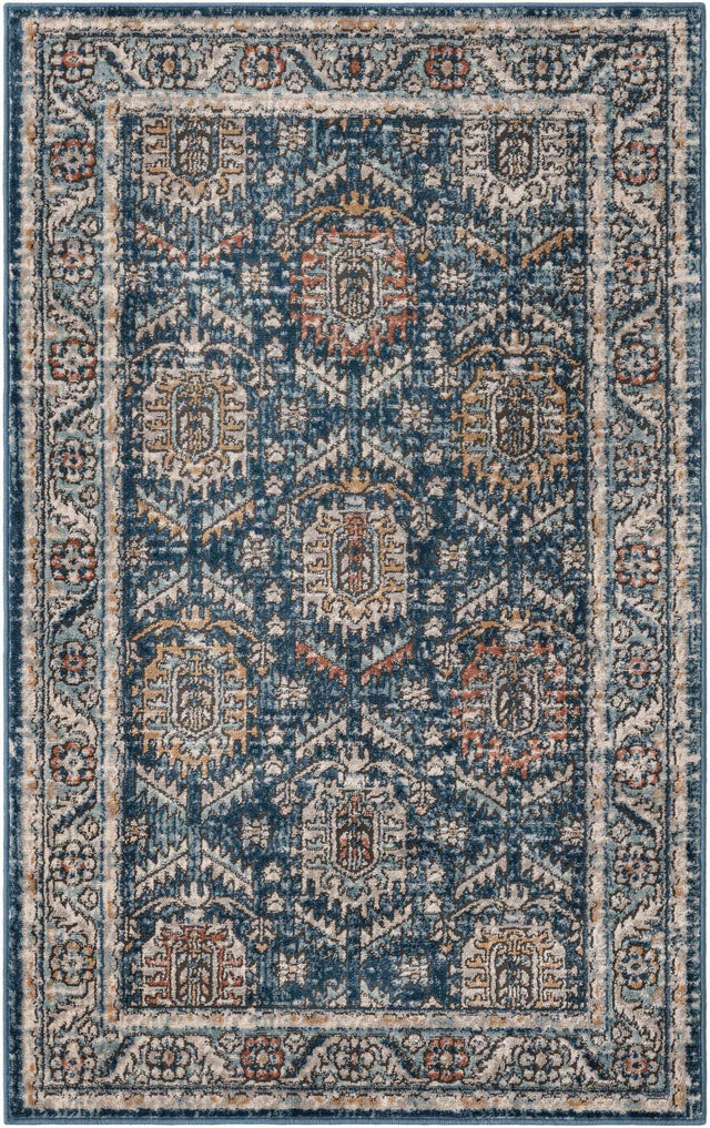Blue 3' 3 x 5' 3 Nyla Rectangle Area Rug 100% Polypropylene Traditional Classic Carpet for Living Room, Kitchen, Bedroom, Dining, Office for Sale at Rug Engine