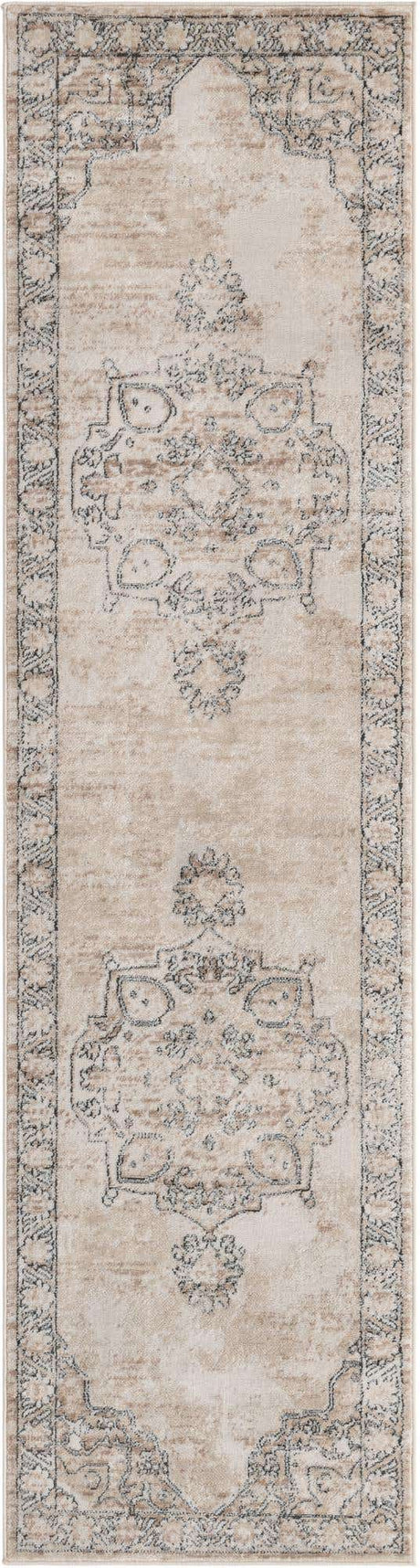 Ivory 2' 7 x 10' Portland Runner Area Rug 85% Polypropylene & 15% Polyester Vintage Distressed Traditional Carpet for Home Decor for Sale at Rug Engine