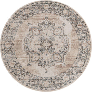 Ivory 4' 1 x 4' 1 Portland Round Area Rug 85% Polypropylene & 15% Polyester Vintage Distressed Traditional Carpet for Home Decor for Sale at Rug Engine