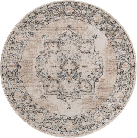Ivory 4' 1 x 4' 1 Portland Round Area Rug 85% Polypropylene & 15% Polyester Vintage Distressed Traditional Carpet for Home Decor for Sale at Rug Engine