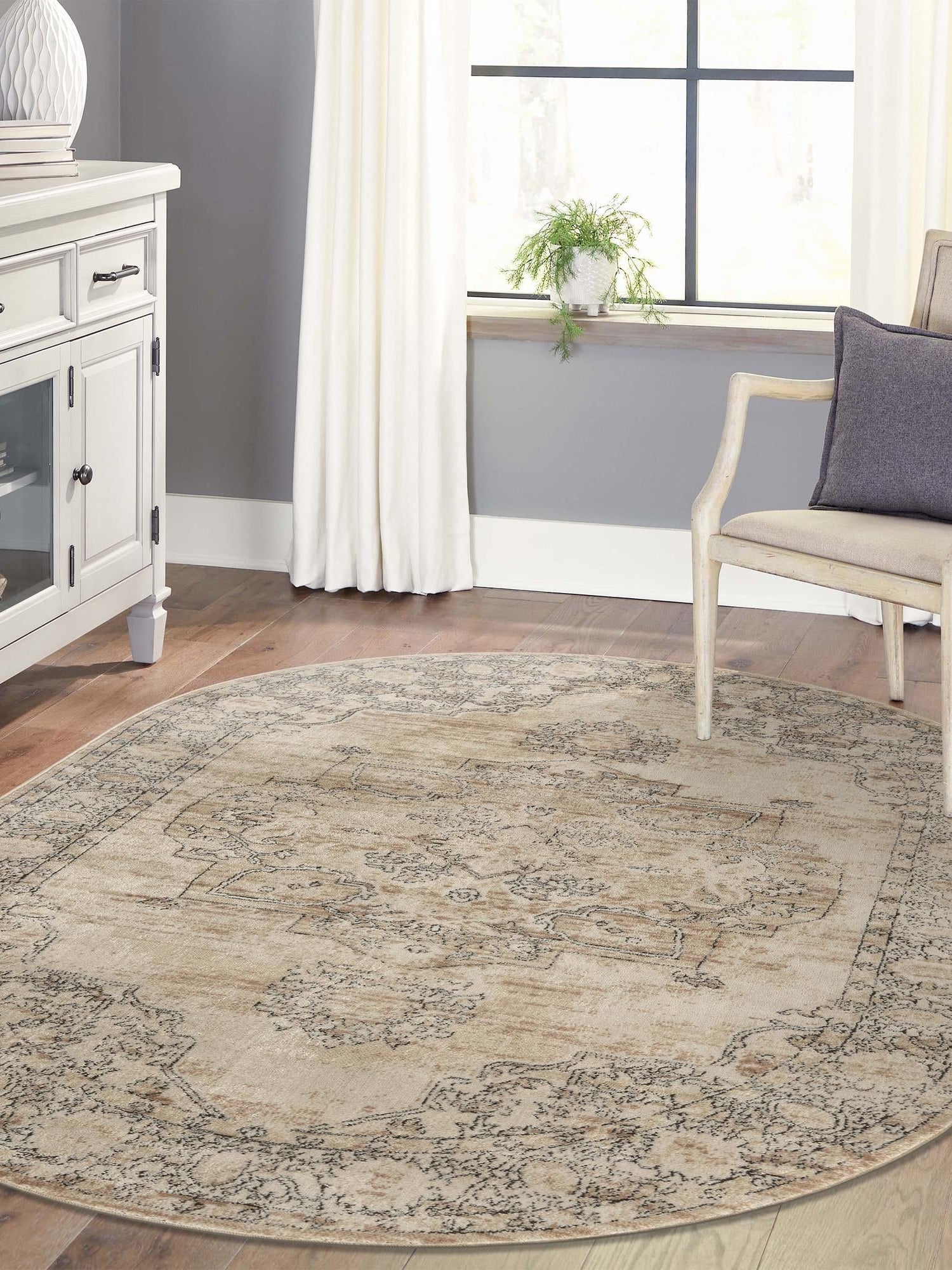 Ivory 5' 3 x 8' Portland Oval Area Rug 85% Polypropylene & 15% Polyester Vintage Distressed Traditional Carpet for Home Decor for Sale at Rug Engine