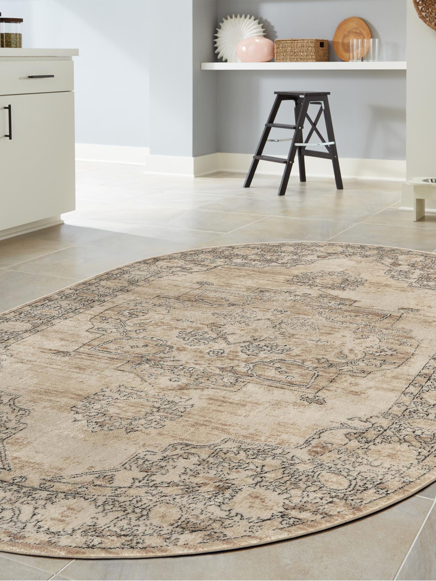 Ivory 3' 1 x 5' 3 Portland Oval Area Rug 85% Polypropylene & 15% Polyester Vintage Distressed Traditional Carpet for Home Decor for Sale at Rug Engine
