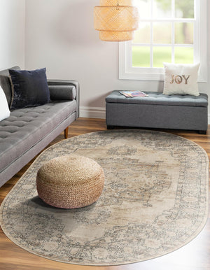 Ivory 6' 1 x 9' Portland Oval Area Rug 85% Polypropylene & 15% Polyester Vintage Distressed Traditional Carpet for Home Decor for Sale at Rug Engine
