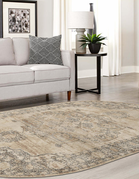 Ivory 4' 1 x 6' 1 Portland Oval Area Rug 85% Polypropylene & 15% Polyester Vintage Distressed Traditional Carpet for Home Decor for Sale at Rug Engine