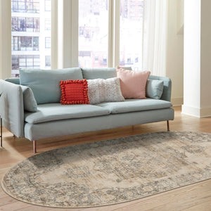 Ivory 7' 10 x 10' Portland Oval Area Rug 85% Polypropylene & 15% Polyester Vintage Distressed Traditional Carpet for Home Decor for Sale at Rug Engine