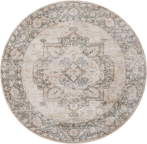 Ivory 6' 1 x 6' 1 Portland Round Area Rug 85% Polypropylene & 15% Polyester Vintage Distressed Traditional Carpet for Home Decor for Sale at Rug Engine