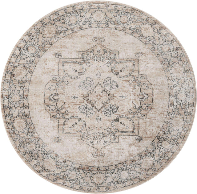 Ivory 6' 1 x 6' 1 Portland Round Area Rug 85% Polypropylene & 15% Polyester Vintage Distressed Traditional Carpet for Home Decor for Sale at Rug Engine