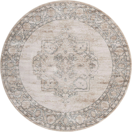 Ivory 7' 10 x 7' 10 Portland Round Area Rug 85% Polypropylene & 15% Polyester Vintage Distressed Traditional Carpet for Home Decor for Sale at Rug Engine