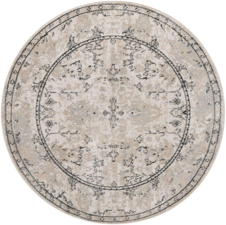 Ivory 5' 3 x 5' 3 Portland Round Area Rug 85% Polypropylene & 15% Polyester Vintage Distressed Traditional Carpet for Home Decor for Sale at Rug Engine