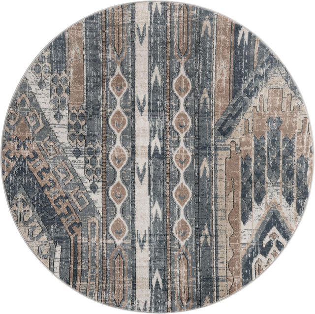 Navy Blue 5' 3 x 5' 3 Portland Round Area Rug 85% Polypropylene & 15% Polyester Vintage Distressed Traditional Carpet for Home Decor for Sale at Rug Engine