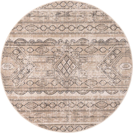 Ivory 5' 3 x 5' 3 Portland Round Area Rug 85% Polypropylene & 15% Polyester Vintage Distressed Traditional Carpet for Home Decor for Sale at Rug Engine