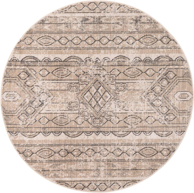 Ivory 5' 3 x 5' 3 Portland Round Area Rug 85% Polypropylene & 15% Polyester Vintage Distressed Traditional Carpet for Home Decor for Sale at Rug Engine