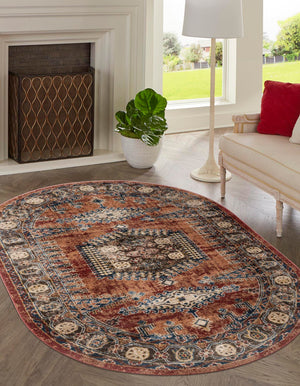 Terracotta 5' 3 x 8' Utopia Oval Area Rug Traditional Vintage Persian Inspired Vivid Color Durable Carpet for Unique Interiors for Sale at Rug Engine
