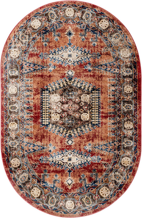 Terracotta 5' 3 x 8' Utopia Oval Area Rug Traditional Vintage Persian Inspired Vivid Color Durable Carpet for Unique Interiors for Sale at Rug Engine