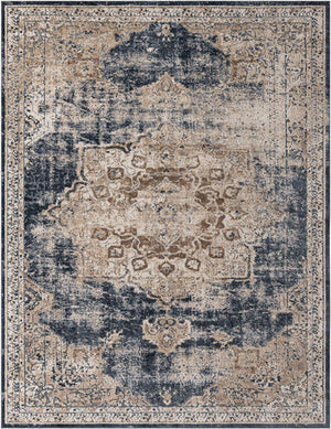 Dark Blue 10' x 13' 1 Chateau Rectangle Area Rug 85% Polypropylene & 15% Chenille With Cotton Backing Traditional Vintage Distressed Carpet for Classical Interior Design Decorating for Sale at Rug Engine