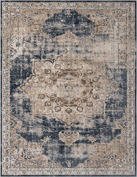 Dark Blue 10' x 13' 1 Chateau Rectangle Area Rug 85% Polypropylene & 15% Chenille With Cotton Backing Traditional Vintage Distressed Carpet for Classical Interior Design Decorating for Sale at Rug Engine
