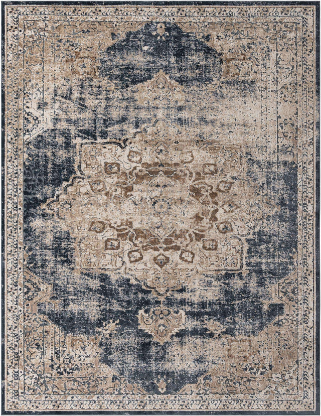 Dark Blue 10' x 13' 1 Chateau Rectangle Area Rug 85% Polypropylene & 15% Chenille With Cotton Backing Traditional Vintage Distressed Carpet for Classical Interior Design Decorating for Sale at Rug Engine