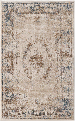 Blue Cream 2' x 3' 1 Chateau Rectangle Area Rug 85% Polypropylene & 15% Chenille With Cotton Backing Traditional Vintage Distressed Carpet for Classical Interior Design Decorating for Sale at Rug Engine
