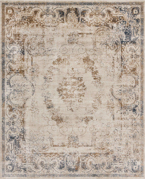Blue Cream 7' 1 x 10' Chateau Rectangle Area Rug 85% Polypropylene & 15% Chenille With Cotton Backing Traditional Vintage Distressed Carpet for Classical Interior Design Decorating for Sale at Rug Engine