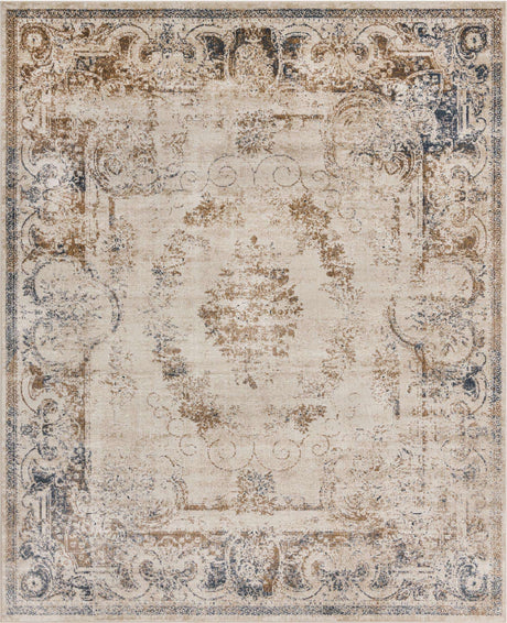 Blue Cream 7' 1 x 10' Chateau Rectangle Area Rug 85% Polypropylene & 15% Chenille With Cotton Backing Traditional Vintage Distressed Carpet for Classical Interior Design Decorating for Sale at Rug Engine