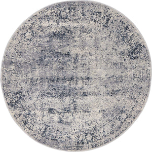 Blue Gray 5' 3 x 5' 3 Chateau Round Area Rug 85% Polypropylene & 15% Chenille With Cotton Backing Traditional Vintage Distressed Carpet for Classical Interior Design Decorating for Sale at Rug Engine
