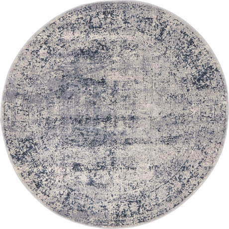 Blue Gray 5' 3 x 5' 3 Chateau Round Area Rug 85% Polypropylene & 15% Chenille With Cotton Backing Traditional Vintage Distressed Carpet for Classical Interior Design Decorating for Sale at Rug Engine