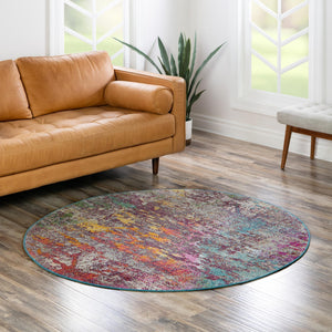 Multicolor 7' x 7' Starlight Round Area Rug 100% Polypropylene Visually Appealing Unique Carpet for Living Rooms, Bedroom, Dining, Office for Sale at Rug Engine
