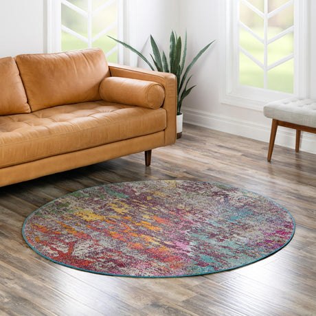 Multicolor 7' x 7' Starlight Round Area Rug 100% Polypropylene Visually Appealing Unique Carpet for Living Rooms, Bedroom, Dining, Office for Sale at Rug Engine