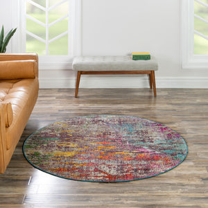 Multicolor 7' x 7' Starlight Round Area Rug 100% Polypropylene Visually Appealing Unique Carpet for Living Rooms, Bedroom, Dining, Office for Sale at Rug Engine