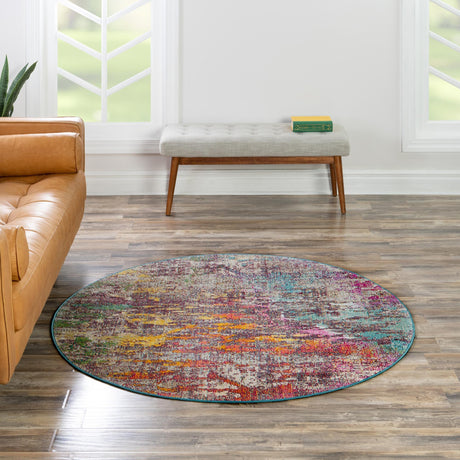 Multicolor 7' x 7' Starlight Round Area Rug 100% Polypropylene Visually Appealing Unique Carpet for Living Rooms, Bedroom, Dining, Office for Sale at Rug Engine
