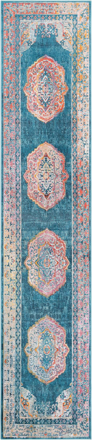Turquoise 2' 7 x 13' 1 Charm Runner Area Rug 100% Polypropylene With Jute Backing Traditional Vintage Distressed Look Carpet for Living Rooms Dining Office Space for Sale at Rug Engine